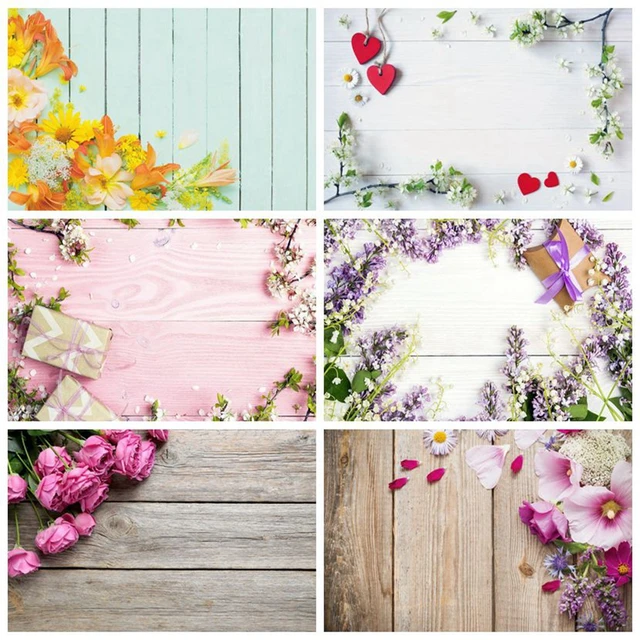 US $6.56 Spring Flower Wood Board Easter Valentines Day Backdrop Baby Shower Custom Vinyl Photography Backg