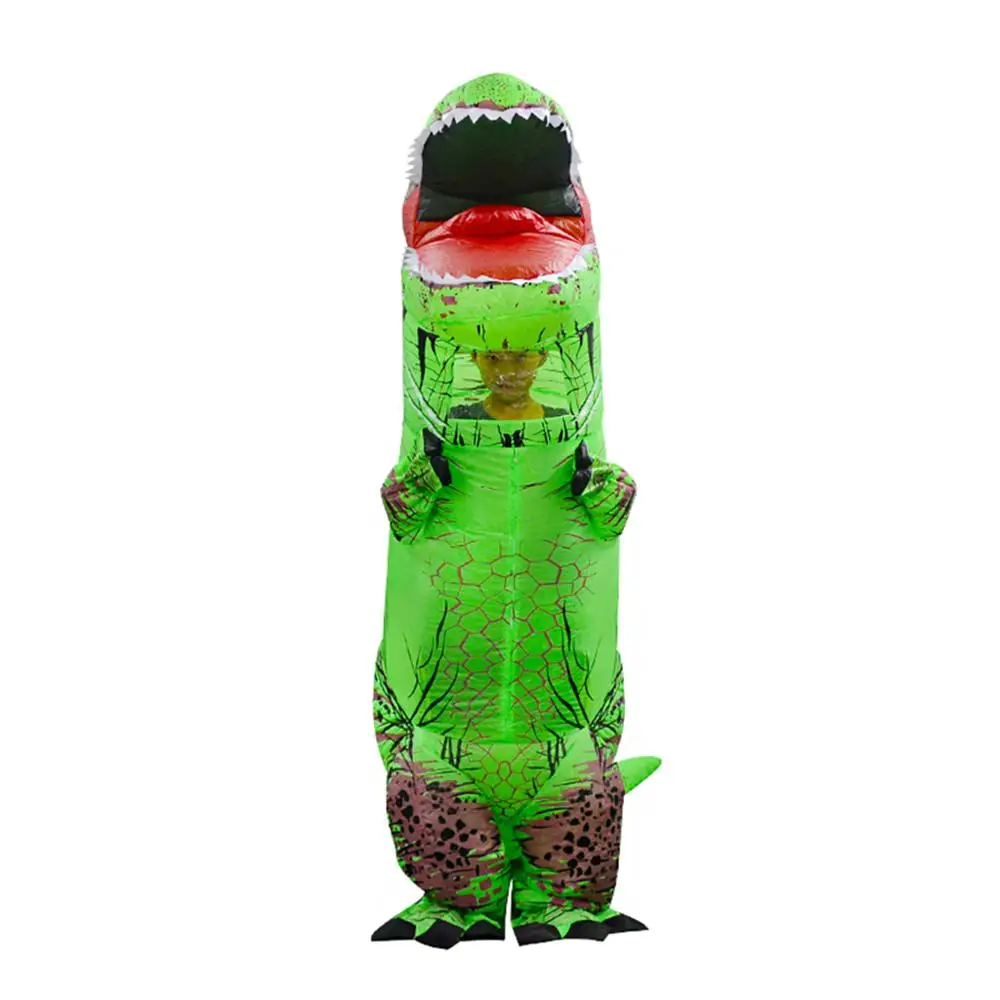 Inflatable Dinosaur Costume Mascot Child Adults Halloween Blowup Outfit Cosplay - Color: GN-L
