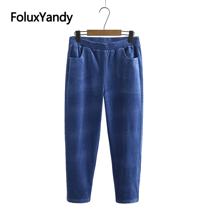 

2020 New Autumn Women's Pants Loose Trousers Plus Size 3 4 5 XL Casual Elastic Waist Corduroy Pencil Pants KKFY5068