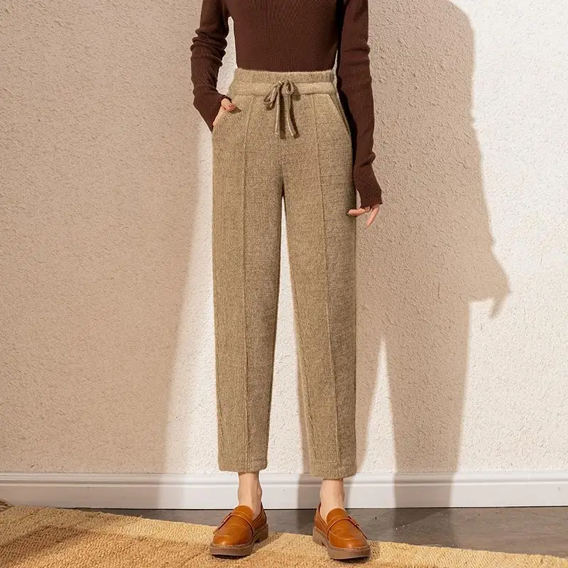 winter plus velvet y2k harem baggy jeans women warm thicken denim pant high waist capris casual fleece vaqueros korean pantalon Mink Wool Pants Women's Loose Straight Leg Pants Winter Velvet Padded Casual Trousers Elatic High Waist Office Lady Harem Pants