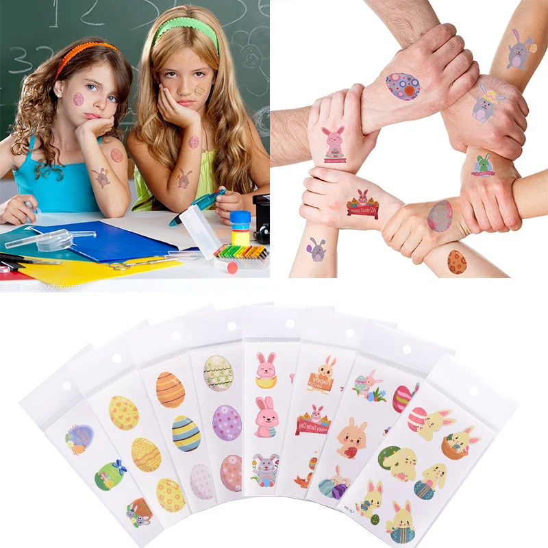 

10pcs/set Easter Tattoo Sticker Rabbit Eggs Temporary Stickers for Birthday Easter Party Decoration Kids Gift Toys