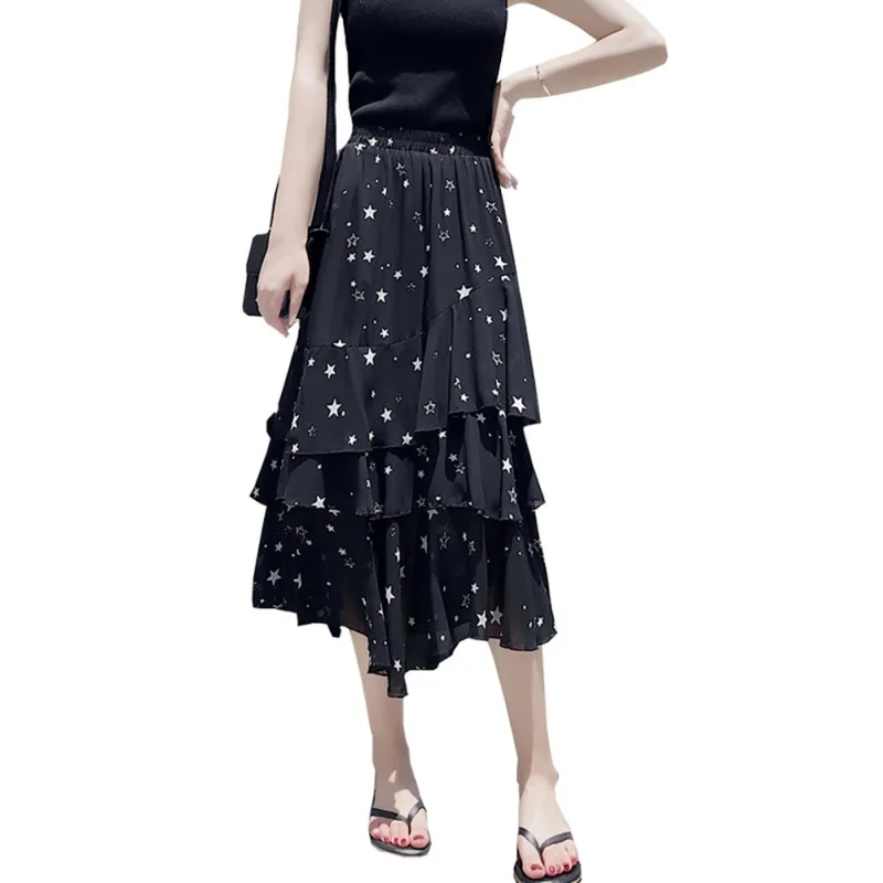 Женская юбка со звездами, с принтом, для вечеринок, юбки для торта, для девочек, с завышенной талией, ассиметричная длинная юбка - Цвет: SV0952B