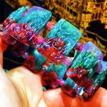 

Natural Cacoxenite Auralite 23 Rectangle Beads Bracelet Flower Carved Canada Women Men 21x13.4x6.3mm Bangle Gold Rutilated AAAAA