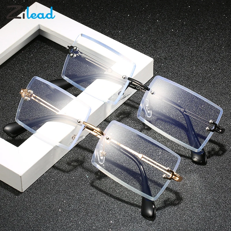 

Zilead Square Frameless Anti-Blue Glasses Spectacles Computer Glasses Comfortable Fashion Silicone Soft Nose Pad For Women Men