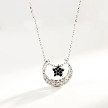

S925 Sterling Silver Necklace Female Various Wearing Methods Star and Moon Clavicle Chain Diamond Temperament Pendant Gift