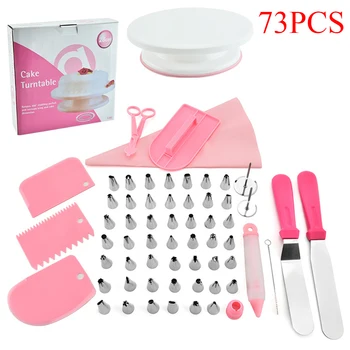 

DIY Pink Cake Turntable Set Party Kitchen Dessert Baking Tools Multifunction Cake Decorating Kit Pastry Tube Fondant Tool