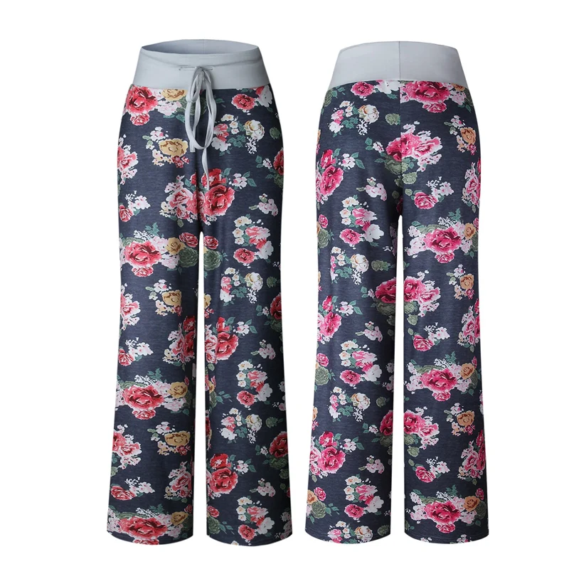 Размера плюс для женщин шнурок брюки новый цветочный принт в горошек домашние