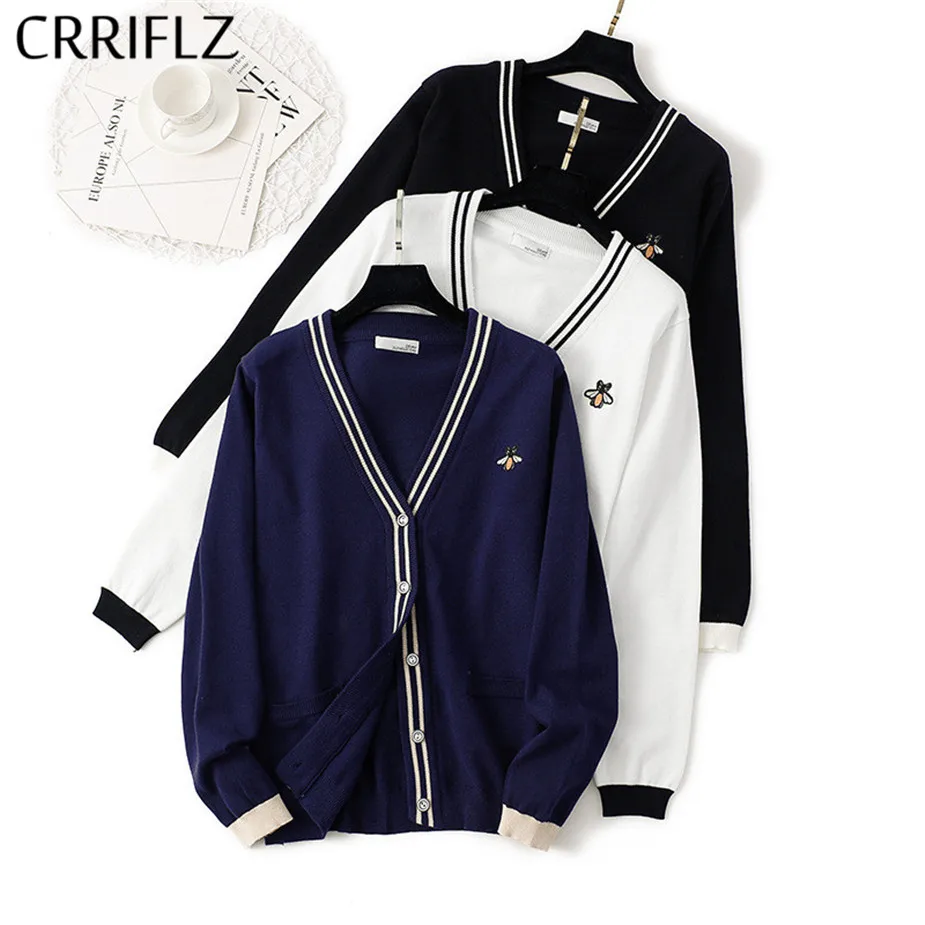 

Cardigans Computer Knitted V-neck Casual Embroidery Viscose Solid Single Breasted Full CRRIFLZ Regular Viscose