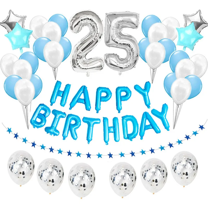 38 шт. 32 дюйма розовое золото номер 25 фольга гелиевые шары 25 день рождения украшения 25 лет 25 день рождения поставки Globos - Цвет: blue