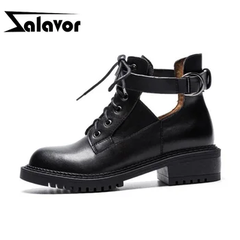 

ZALAVOR Genuine Leather Women Ankle Boots Fashion Buckle Flats Winter Shoes Women Short Boots Cross Strap Footwear Size 34-39