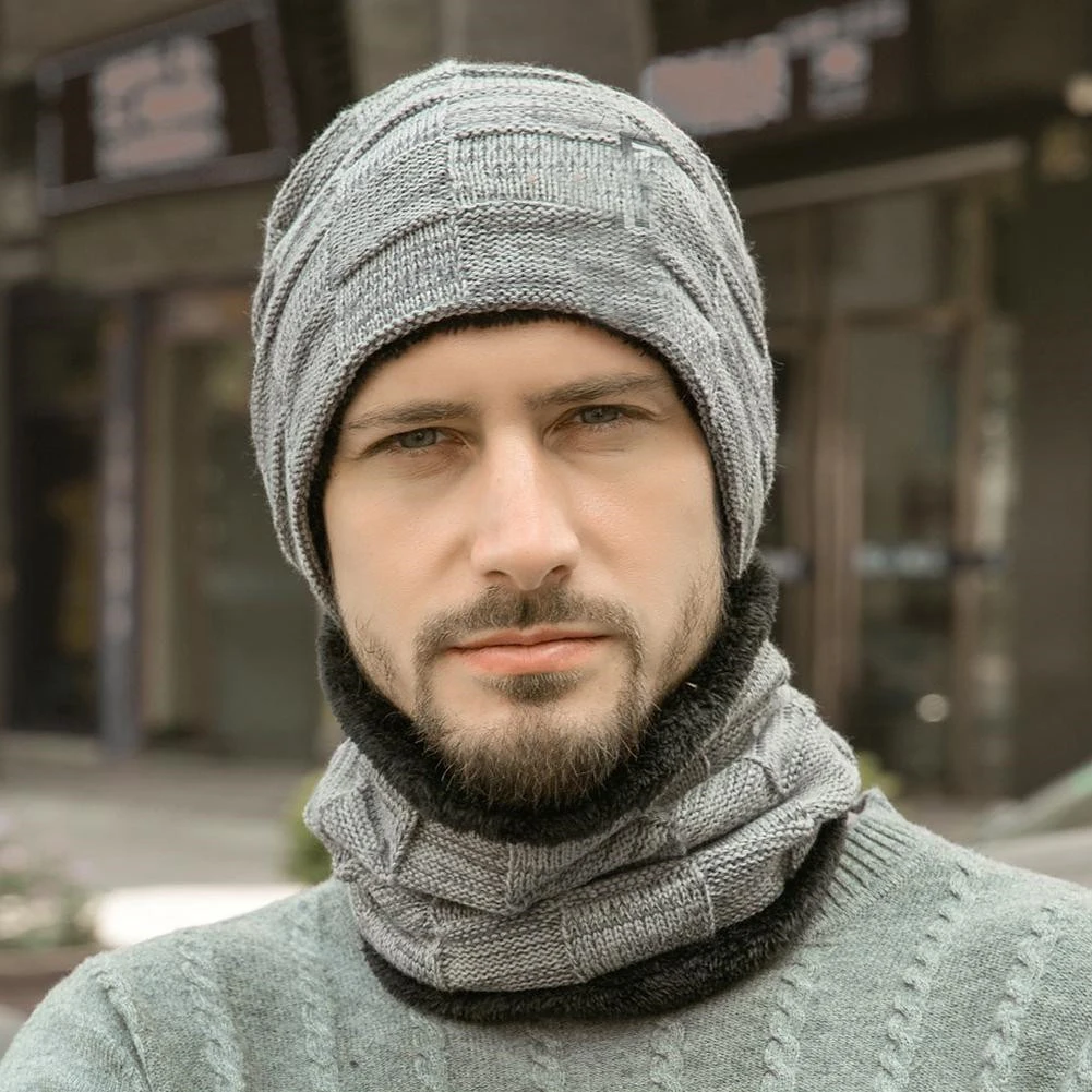Мужская Женская зимняя мужская шапка мешковатая теплая шерстяная флисовая Лыжная Шапка; шарф шейный платок