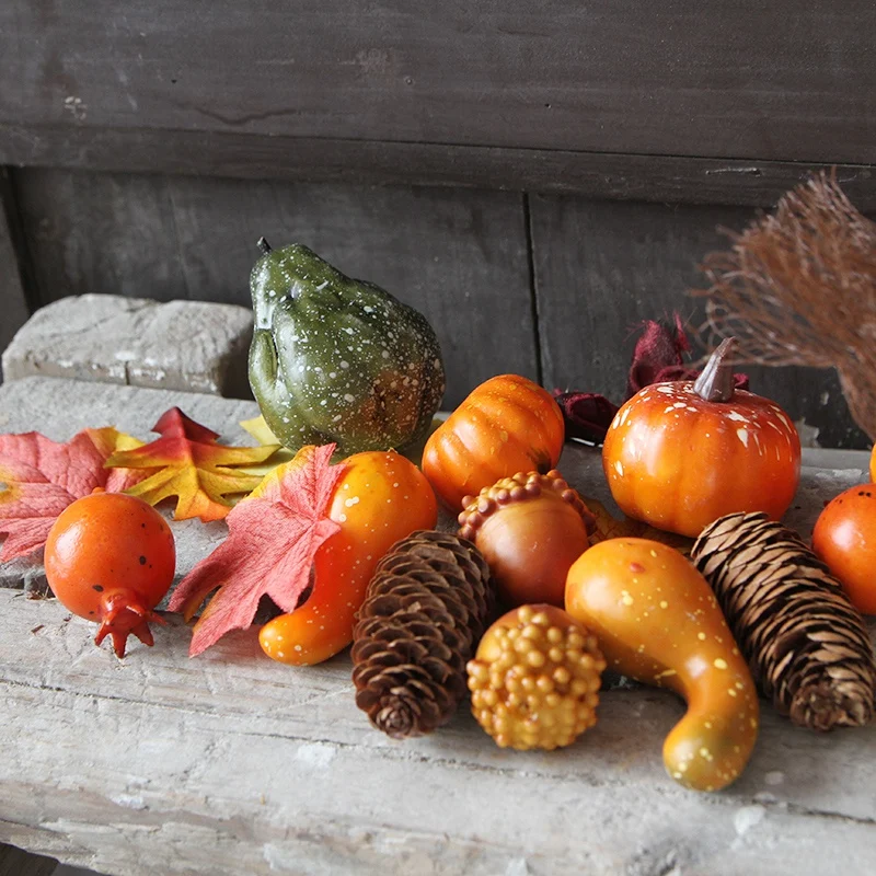 Artificial Pumpkin Gourd Pine Cone Acorn Maple Leaf For Autumn Harvest Thanksgiving Halloween Photo Props Home Decor