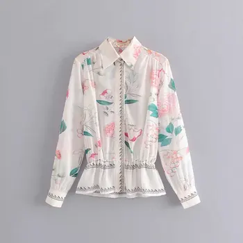 

Vintage Chic Floral Print Slim Waist Chiffon Blouse Fashion Women Semitransparent Sun Protection Shirts Casual Blusas Mujer