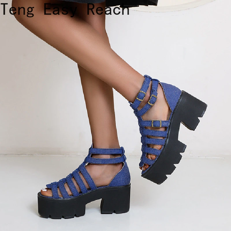 Sandalias de plataforma para mujer, de tacón de bloque con hebilla a la moda, cómodos y de alta calidad, negro, verano, 2021| Sandalias de - AliExpress