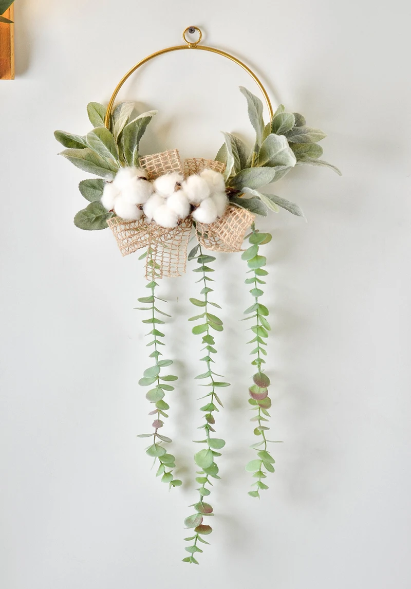 JAROWN European Style Geometry Metal Cotton Flower Garland Hemp Rope Home Wall Decoration Furnishing Artificial Plant Hanging Ring (13)
