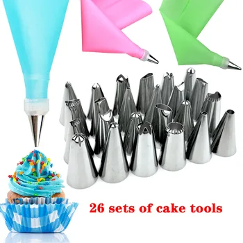 

26 Pcs/set Cake Icing Bag Nozzles Chocolate Fondant Cream Stainless Steel Piping Nozzles Kit