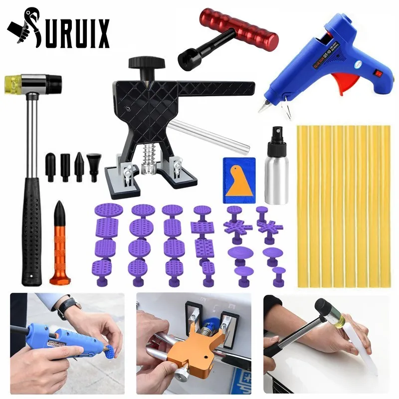 FURUIX  Paintless Hail Repair Dent Car Dent Puller Tools Paintless Dent remove tools Dent Lifter Professional hand tools car dent lifter repair tool paintless dent remove t bar slide hammer with tabs puller for hail and door ding removal