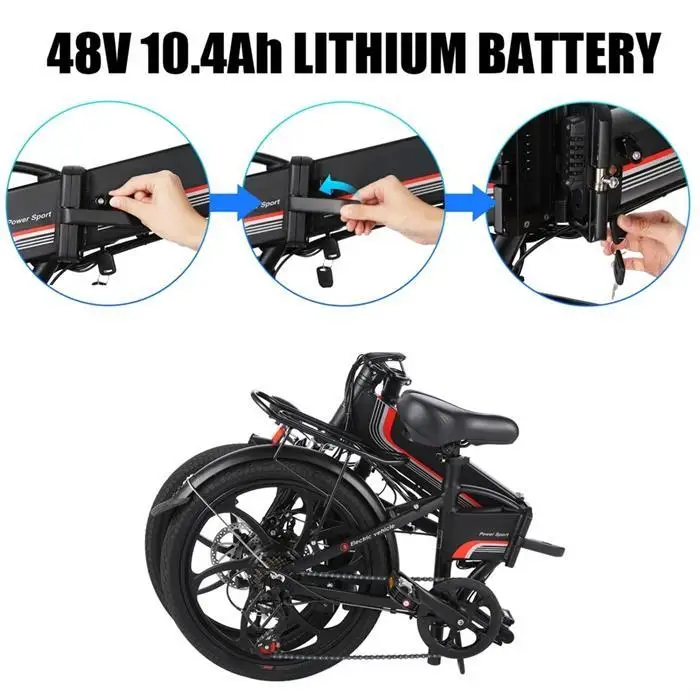 350W Tire Electric Bicycle Beach Cruiser Bike Booster Bike 20inch Lithium Battery Folding Mens Women's ebike 3