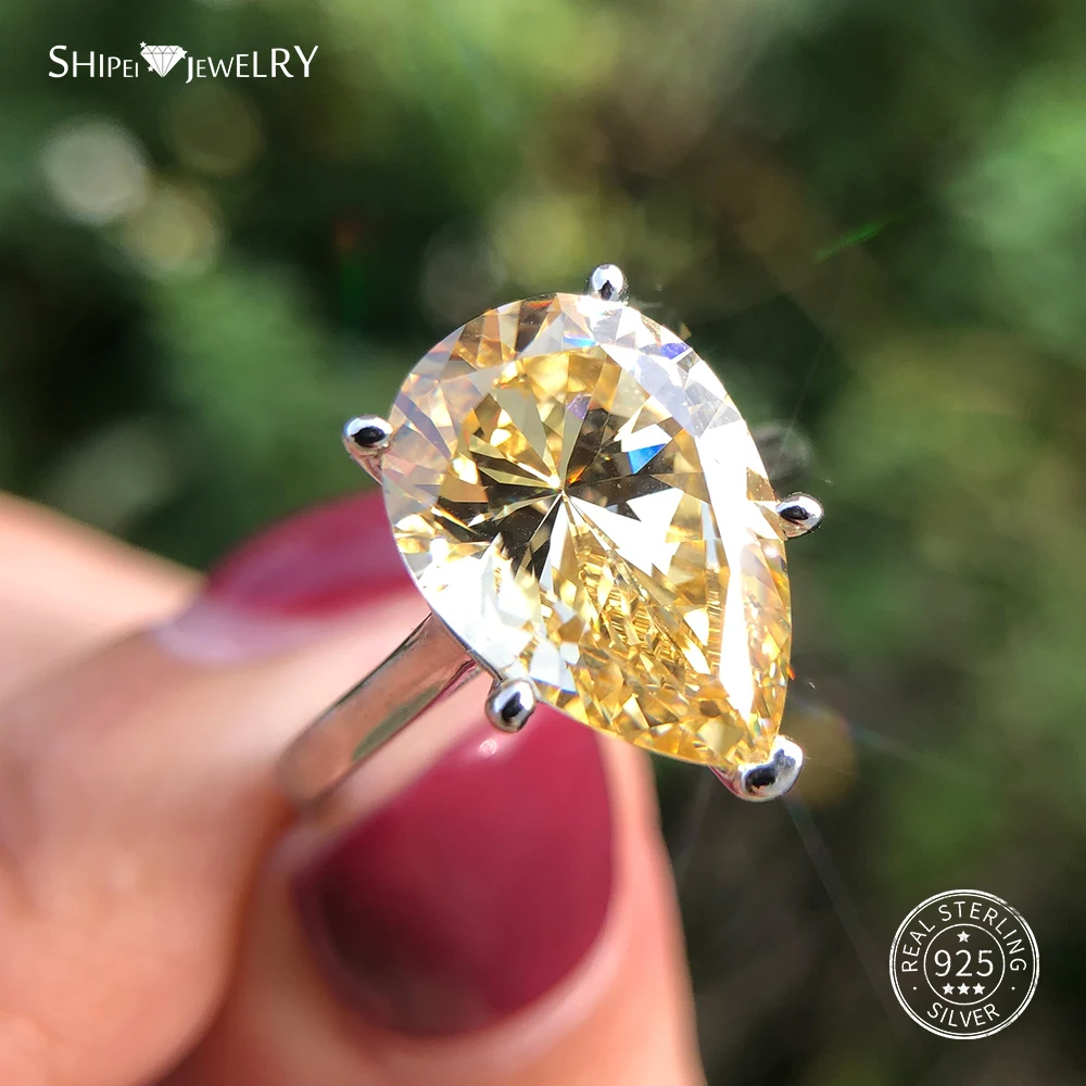 Shipei, настоящее 925 пробы, серебряное кольцо в форме капли воды, созданное муассанитом, аквамарин, драгоценный камень, груша, серебряное кольцо, 925 ювелирное изделие, Свадебный Коктейль
