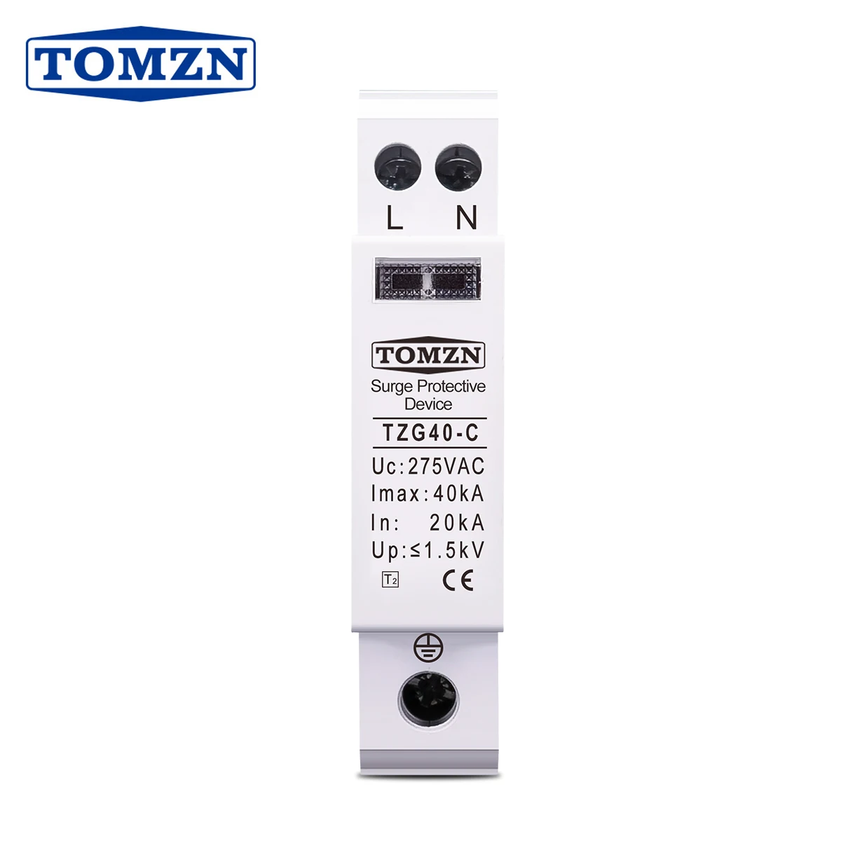 Spd Tomzn Casa Surge Protector Dispositivo de Proteção Baixa Tensão Prendedor 20ka40ka 275v 1p Mais n 18 mm ac