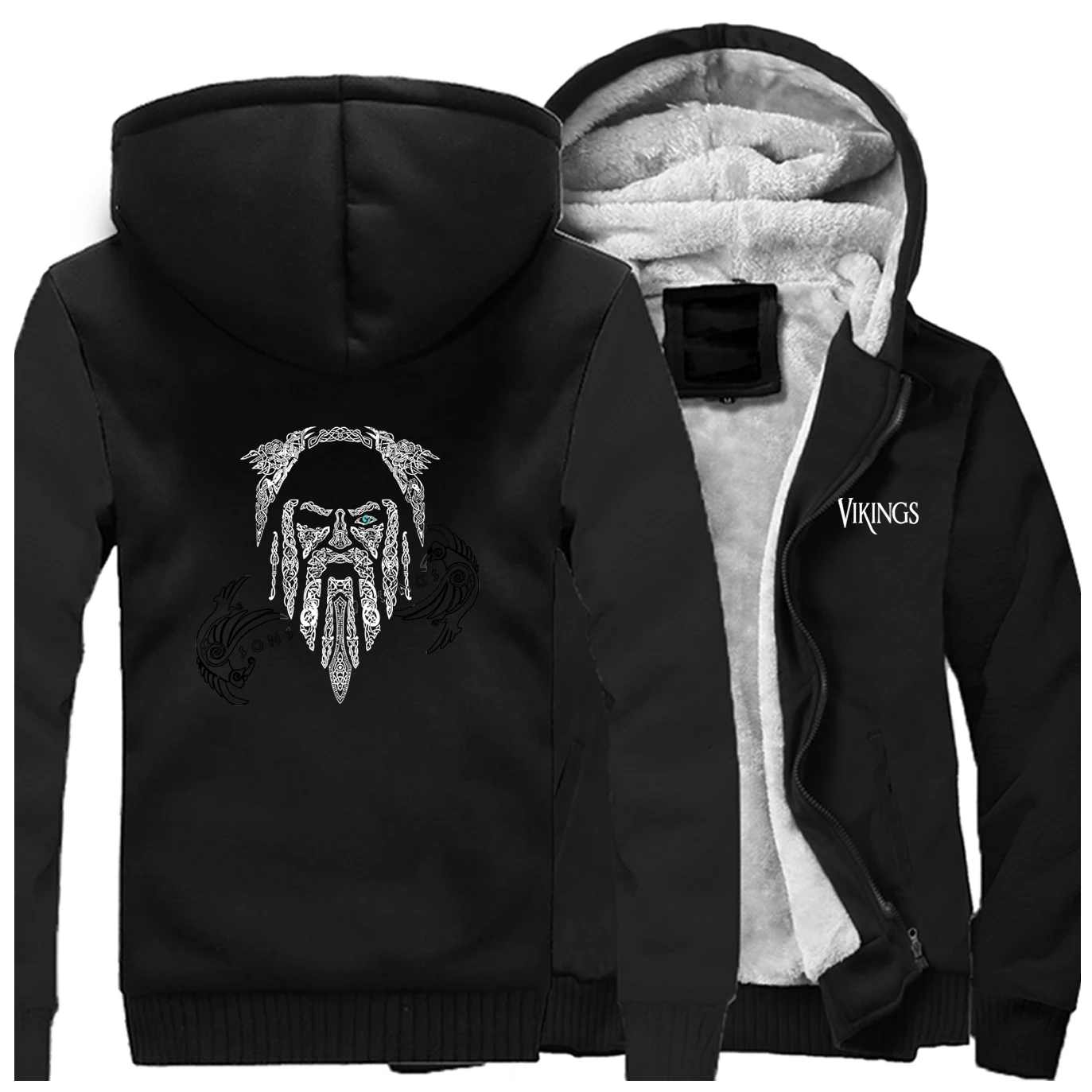 Теплая одежда Vikings, новое пальто, плотное, смешное, зима, реглан, мужские толстовки, Ретро стиль, принт, молния, мода, хип-хоп, уличная одежда