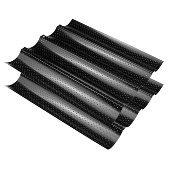 

2-Piece French Bread Baking Pan,Non-Stick Perforated Rectangular Pan, 4-Wave Bread Baking Mold,Toast Baking Mold, Black