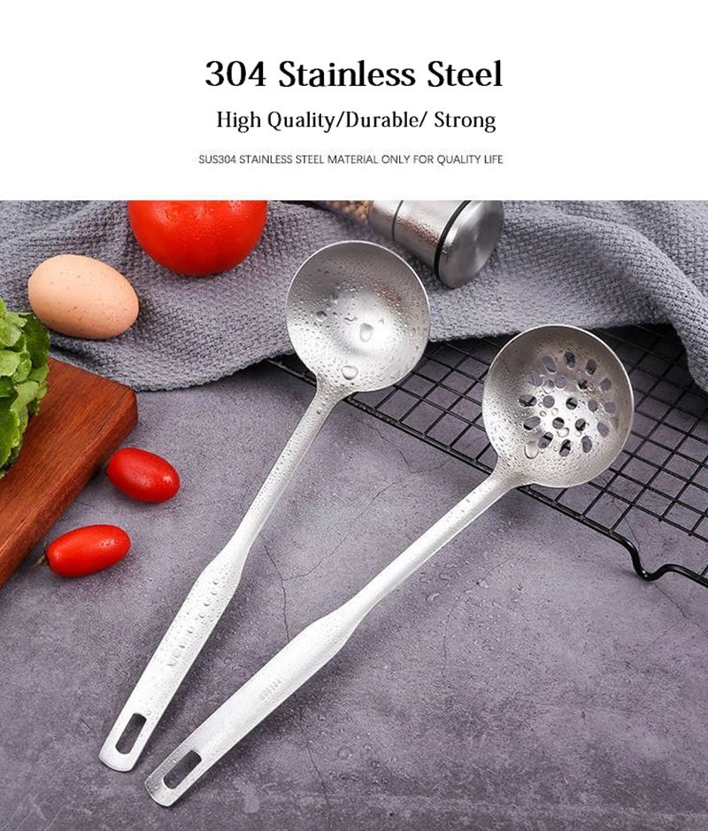 304 Stainless Steel Cooking Tools Set Long Handle Soup Spoon Ladle Colander Dumplings Hot Pot Strainer Kitchen Cookware Utensils