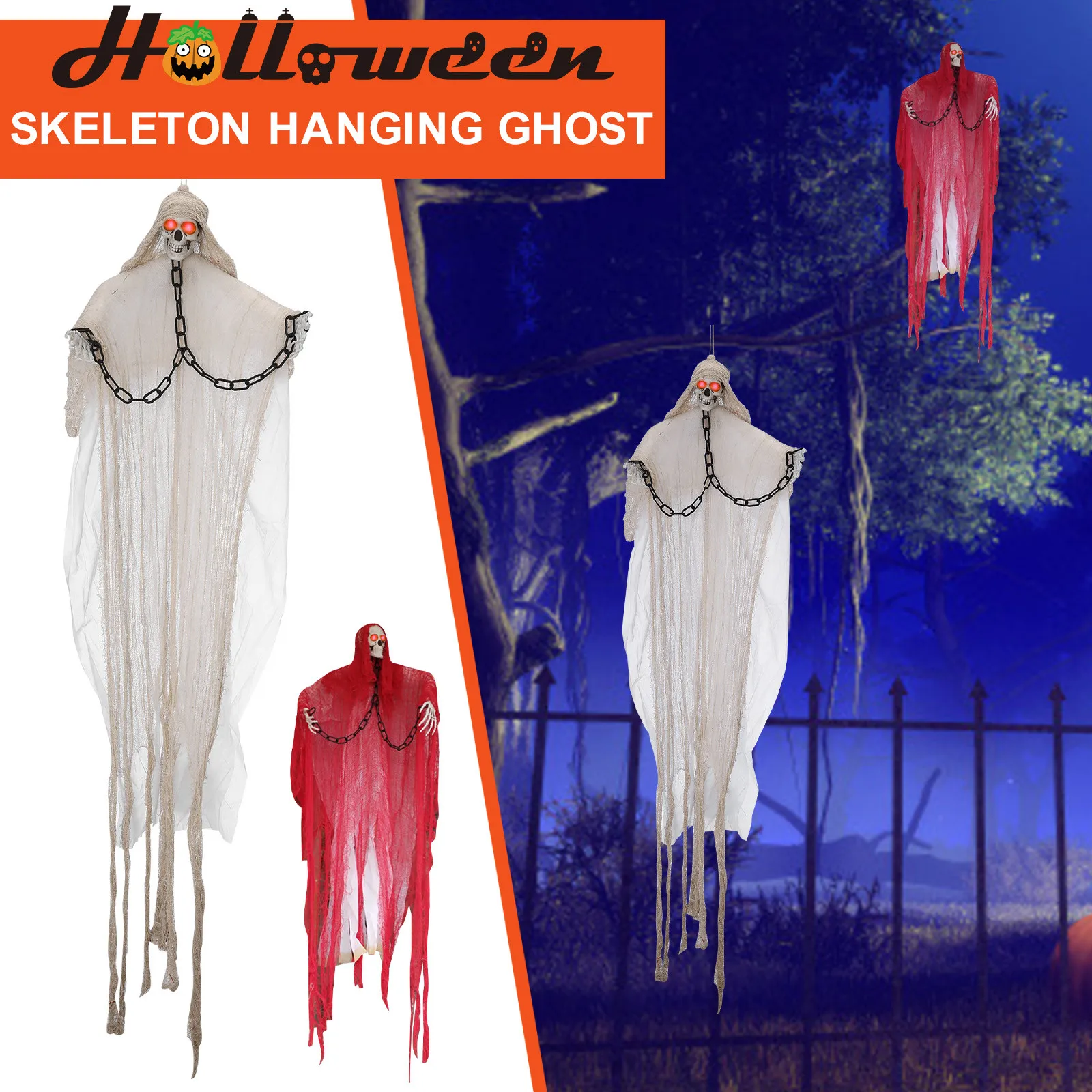 Glowing And Sound Halloween Ghost Skeleton Decorative Pendant Hanging