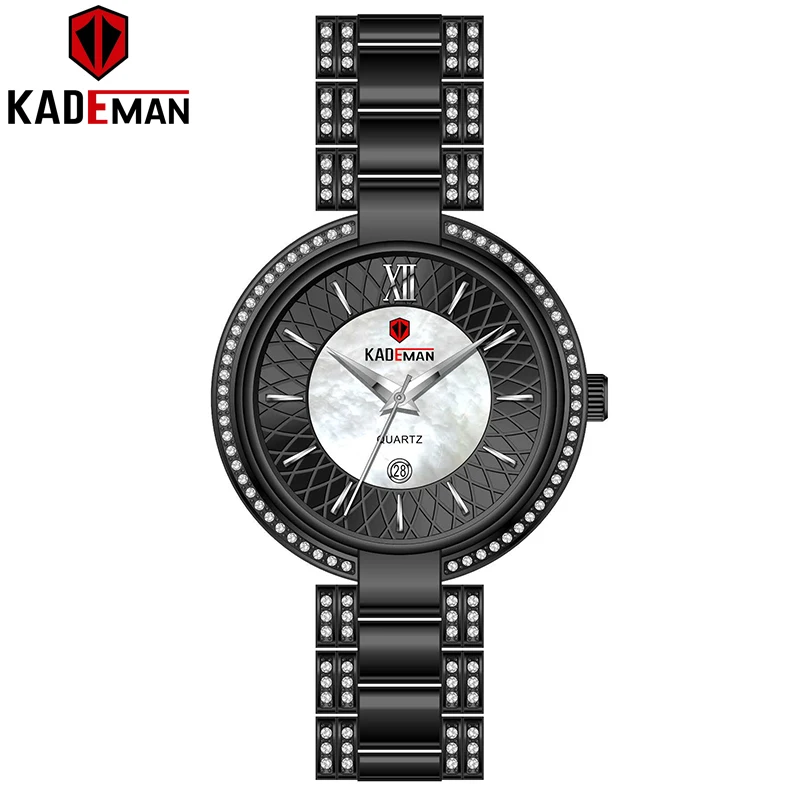 Новое поступление Топ люксовый бренд Kademan женские кварцевые часы модные женские наручные часы с кристаллами и бриллиантами водонепроницаемые Montre Femme 859L - Цвет: Black