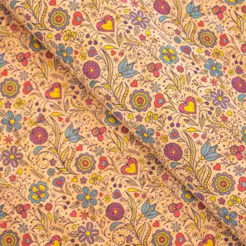 

Cork fabric cute flower with heart pattern COF-284
