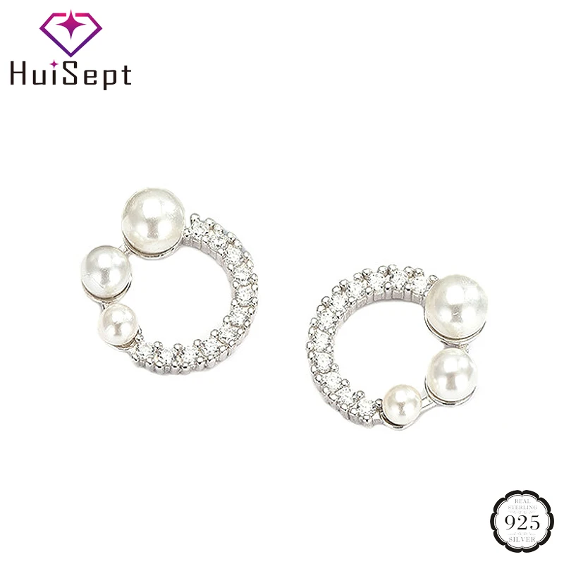 

HuiSept Trendy Women Earrings 925 Sterling Silver Jewellery Freshwater Pearl Zircon Gemstone Stud Earrings for Wedding Wholesale