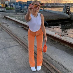 Fakuntn solto rua quente menina quente y2k calças de cintura alta europeus e americanos nova cor moda magro retro ampla perna jeans feminino