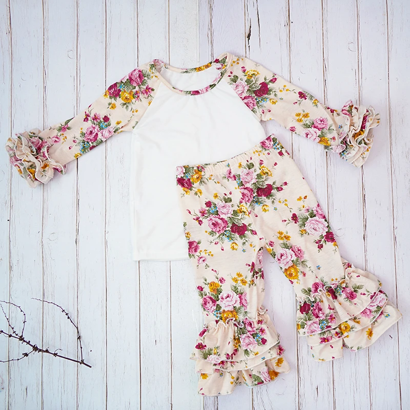 Осенняя одежда для новорожденных Модные Винтажные штаны с цветочным принтом для маленьких девочек длинные топы с рукавами-буффами, повязка на голову, детский зимний костюм для фотосессии Menino