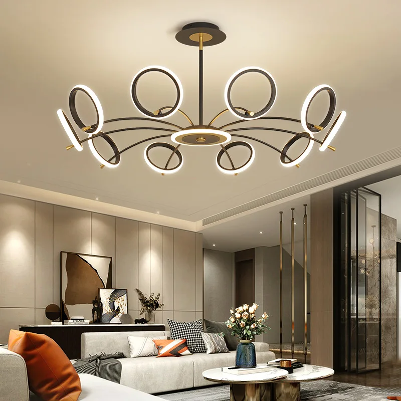 

New Fashion Multi - Head Aluminum Ring LED Chandelier Living Room Hotel Dining Room Decorative Lamps Plexiglass Acrylic
