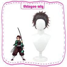 Ebingoo, парик для косплея демона, AniHut Kamado Tanjirou, Kimetsu no Yaiba, темно-красный синтетический парик для косплея