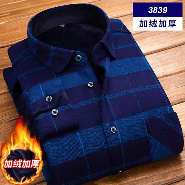 New High Quality Winter Warm Plaid Casual men shirt Long sleeves Shirts Mens Fashion Thick Flannel Shirt camisa masculina - Цвет: 3839