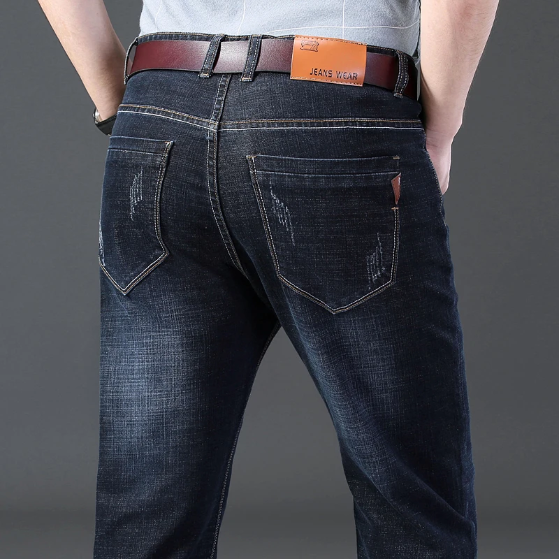 

Mens Stretch Jeans High Quality Denim Biker Jean Pants Trousers Business Casual Elasticity Slim Plus Size Designer Soft Pant