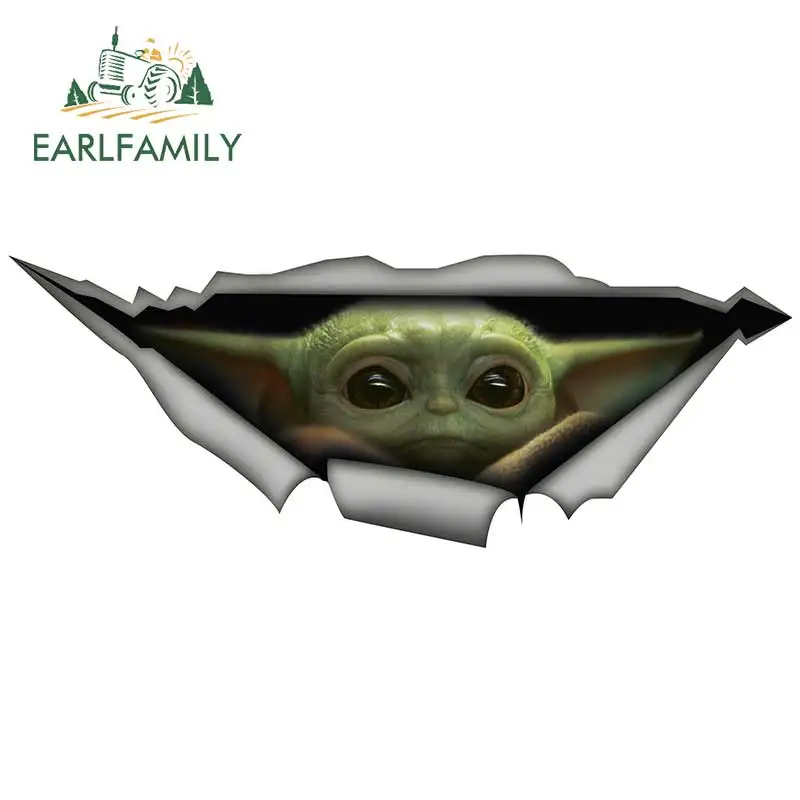 

EARLFAMILY 13cm x 6.1cm Baby Yoda Car Sticker Torn Metal Decal Reflective Stickers Waterproof 3D Car Styling Star Wars Decals