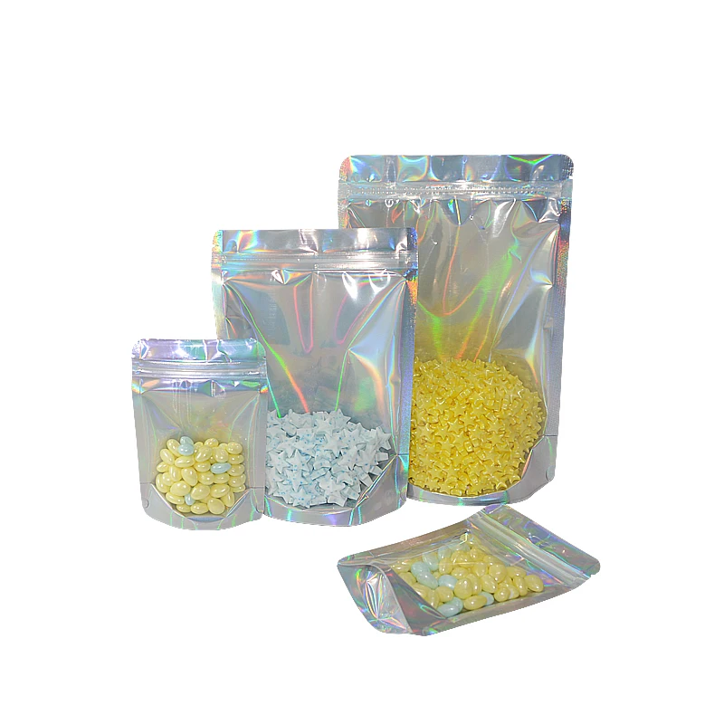 100 pcs Laser Aluminum Foil Resealable Value Pack Stand Up Zip Lock Bag hologram Self Seal Zipper Plastic Pouches Bag 2