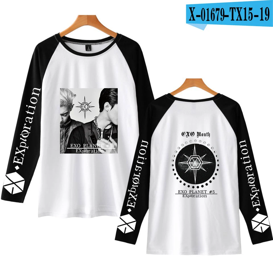 Горячая EXO PLANET#5 Футболка Harajuku с длинным рукавом и принтом для женщин EXO PLANET#5 Футболка Высокое качество Новые повседневные футболки с круглым вырезом - Цвет: D