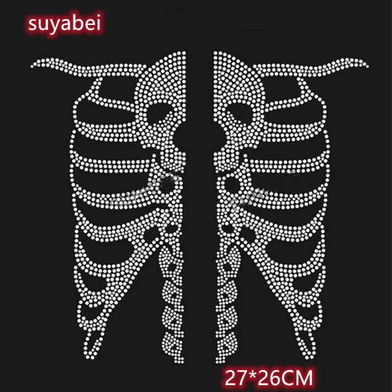

Skull Bone Hot Fix Rhinestones motif crystal rhinestone strass iron on Transfer applique patch for sweater