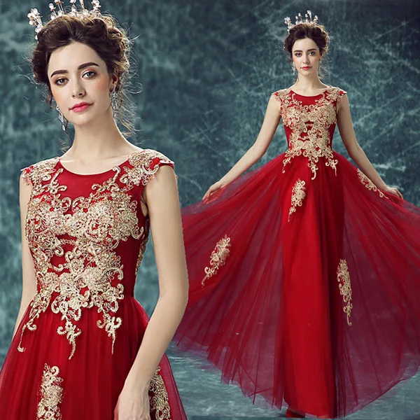 

Wine Red Transparent Bride Marriage Dress for Toast Long Wedding Dinner Annual General Meeting Wedding Dress 2019 New Style Form