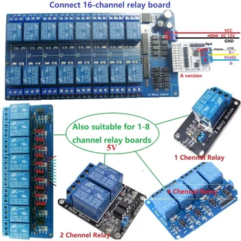 

16ch Multifunction RS485 RS232(TTL) PLC Modbus Rtu Module IO Control Switch Board for 5V 12V 24V Relay Board Motor LED