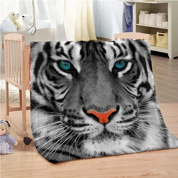 

Fleece Fluffy Throw Blanket Warm Spring/Autumn Adult Kids Bedspread 3D Tiger Printed for Home Travel Picnic