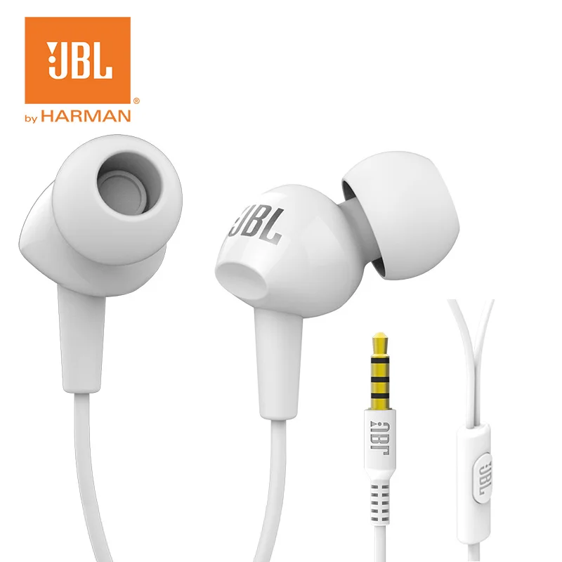 JBL C100Si,, 3,5 мм, проводные стерео наушники, глубокий бас, музыкальные наушники, Спортивная гарнитура, громкая связь с микрофоном, для iPhone, Android - Цвет: White