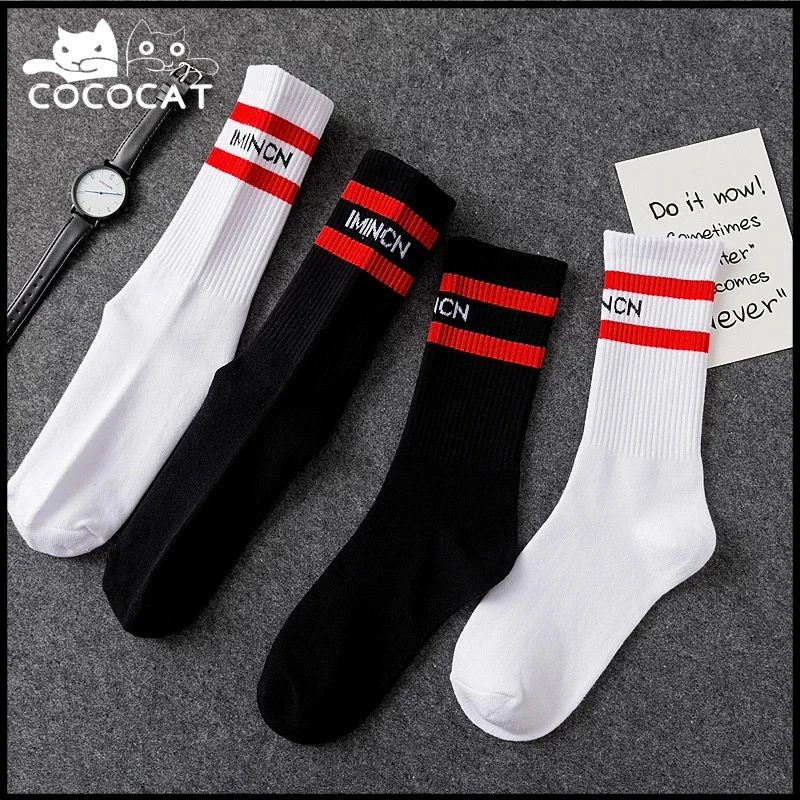 

COCOCAT Cool Street Harajuku Crew Socks Men Women IMINCN Strip White Black Socks Skate