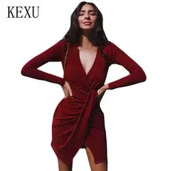 Kexu, сексуальные, с глубоким v-образным вырезом, с длинным рукавом, элегантные, вечерние, вечерние, женские, повседневные, открытые, новые