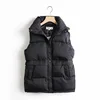 Autumn Winter Women Solid Loose Vest Drawstring Stand Collar Long Vest Jacket  Cotton Padded Women Windproof Warm Waistcoat 3