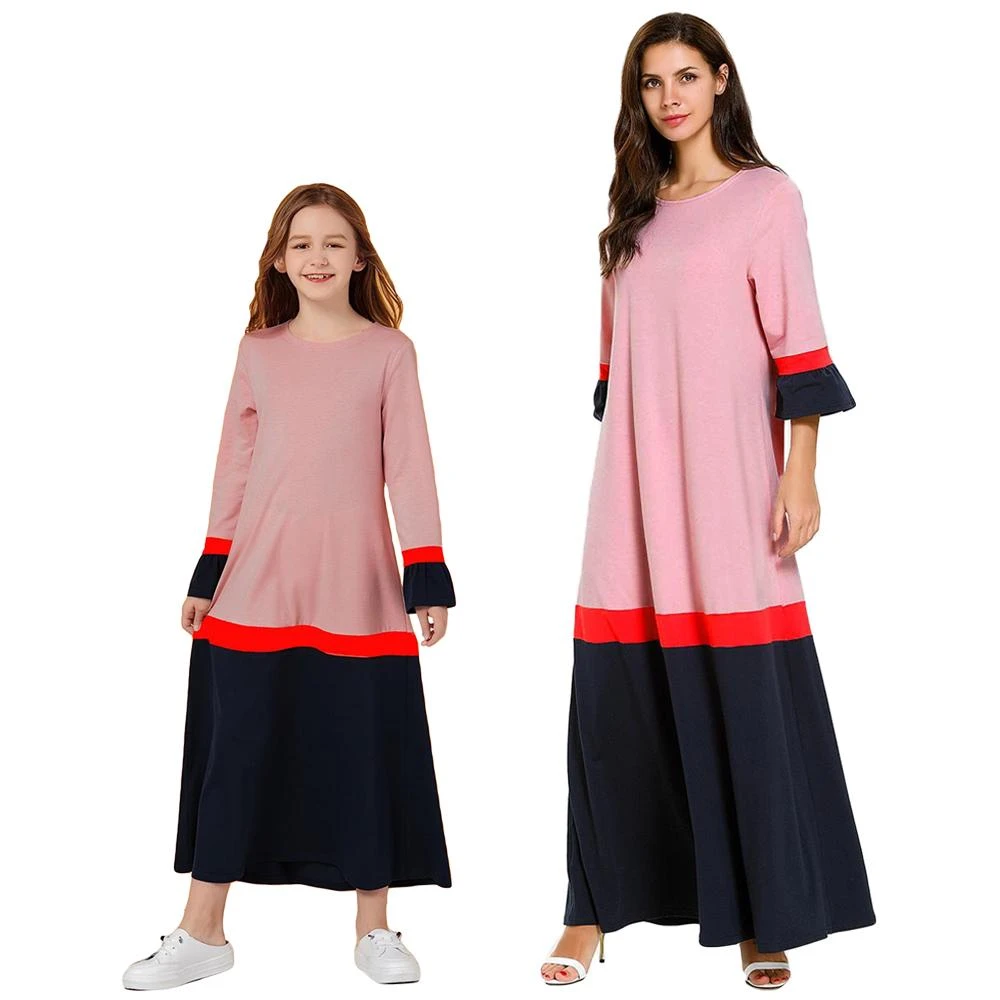 Muslim Orang Tua Anak Wanita Panjang Gaun Anak Perempuan Abaya Kaftan Jilbab Gamis Patchwork Lengan Setengah Keluarga Pencocokan Pakaian Keluarga Pencocokan Pakaian Aliexpress