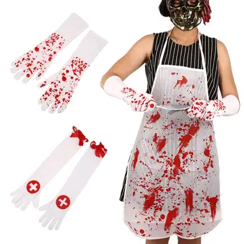 Перчатки для мотокросса на Хэллоуин для медсестры, длинные белые + красные костюмы для бальных танцев